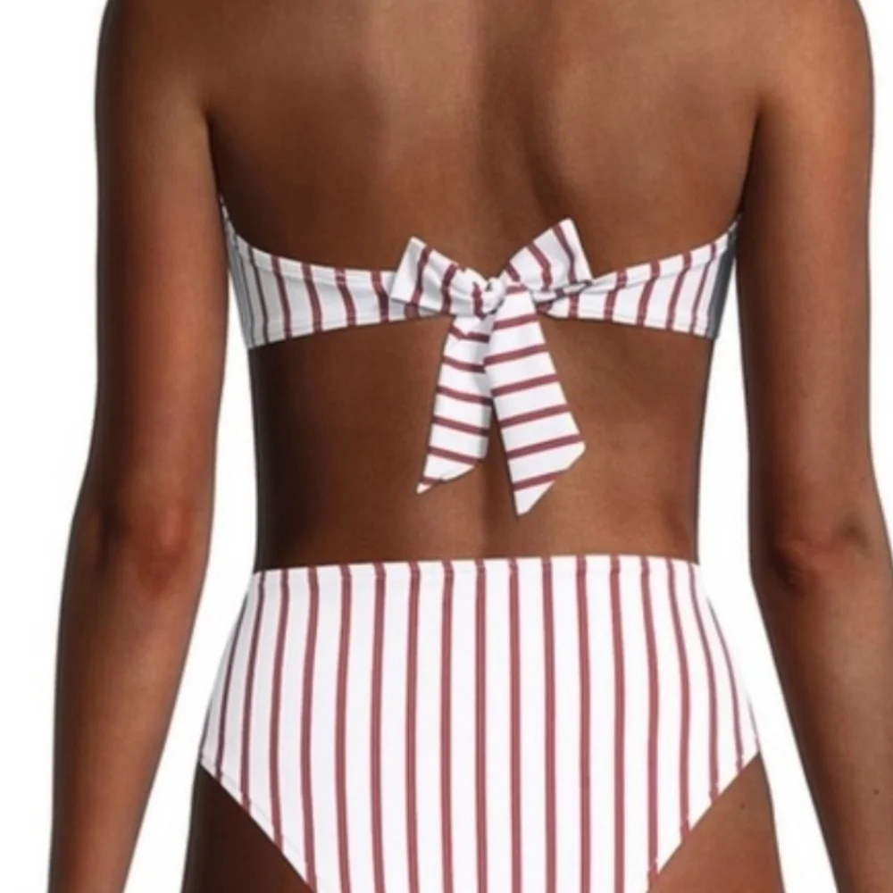 We WoreWhat Rosy Tie-Back Pinstripe Bikini Top Size: L Orange Red